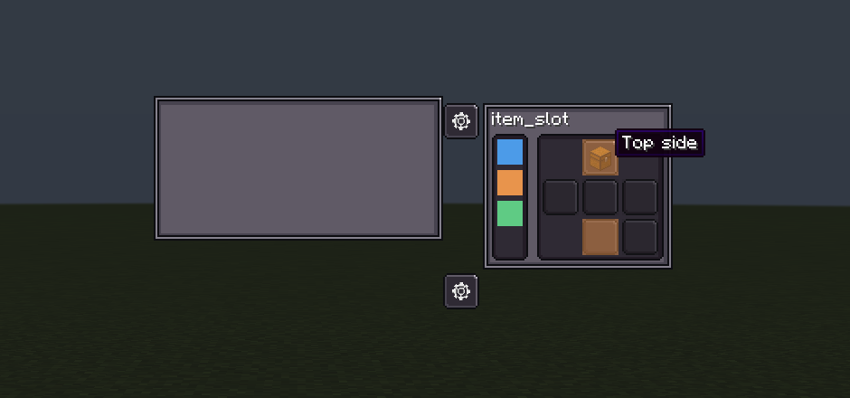 A machine UI with the auto IO tab folded out, showing a cross of six faces with a per-face tooltip