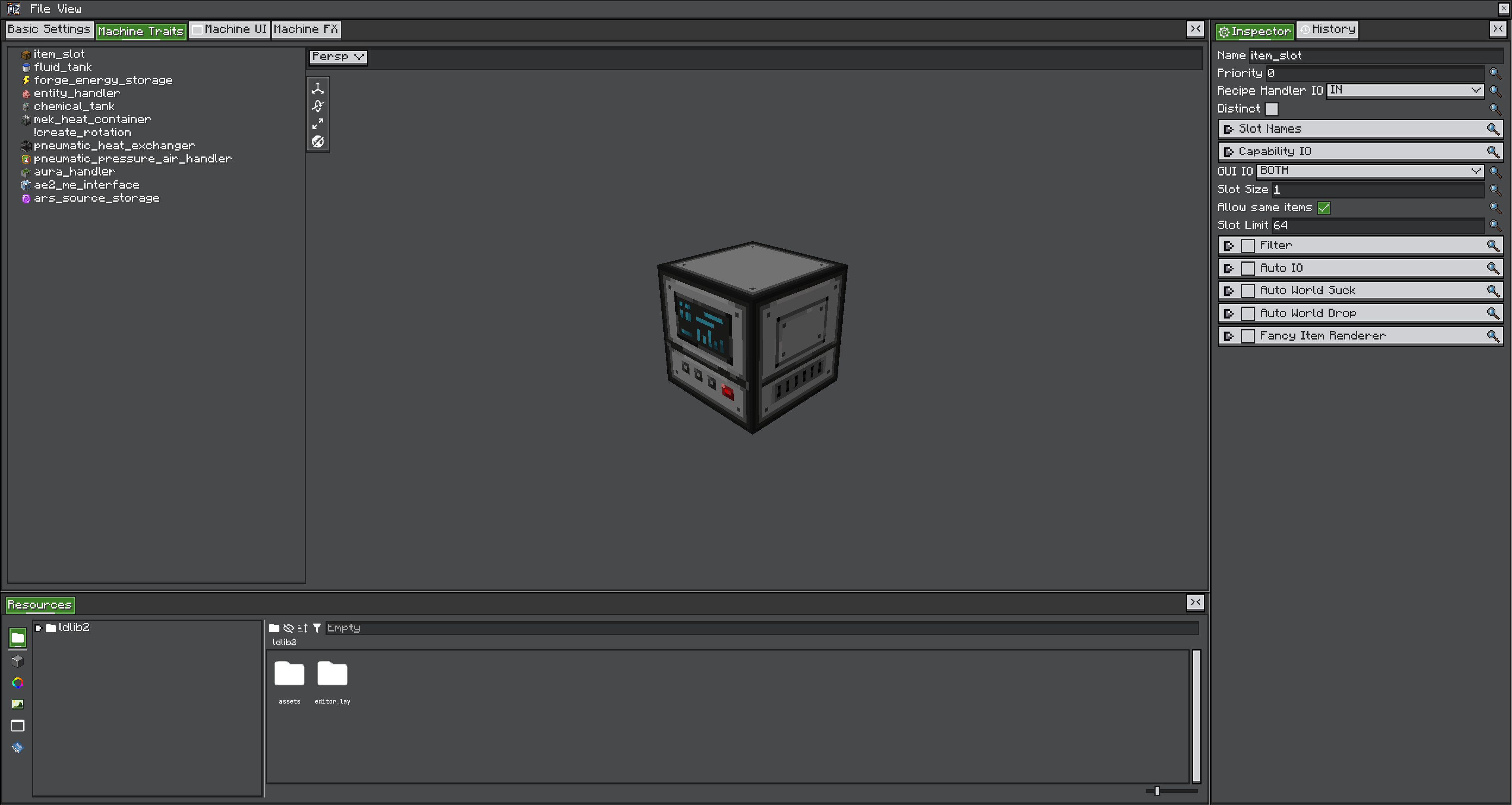 Trait definition in the editor list with its generated configuration controls in Inspector