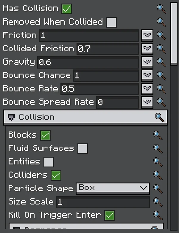 The Physics module with its Collision group expanded in the Inspector