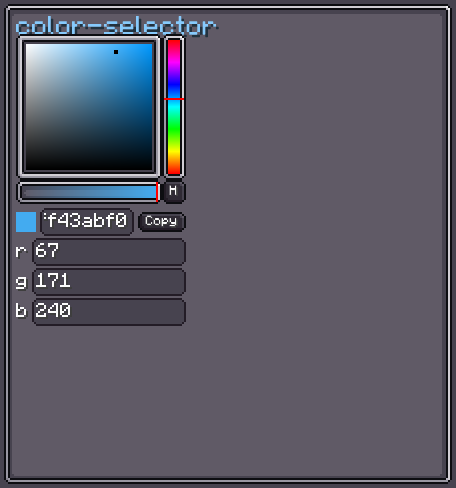 ColorSelector with HSB surface, hue and alpha controls