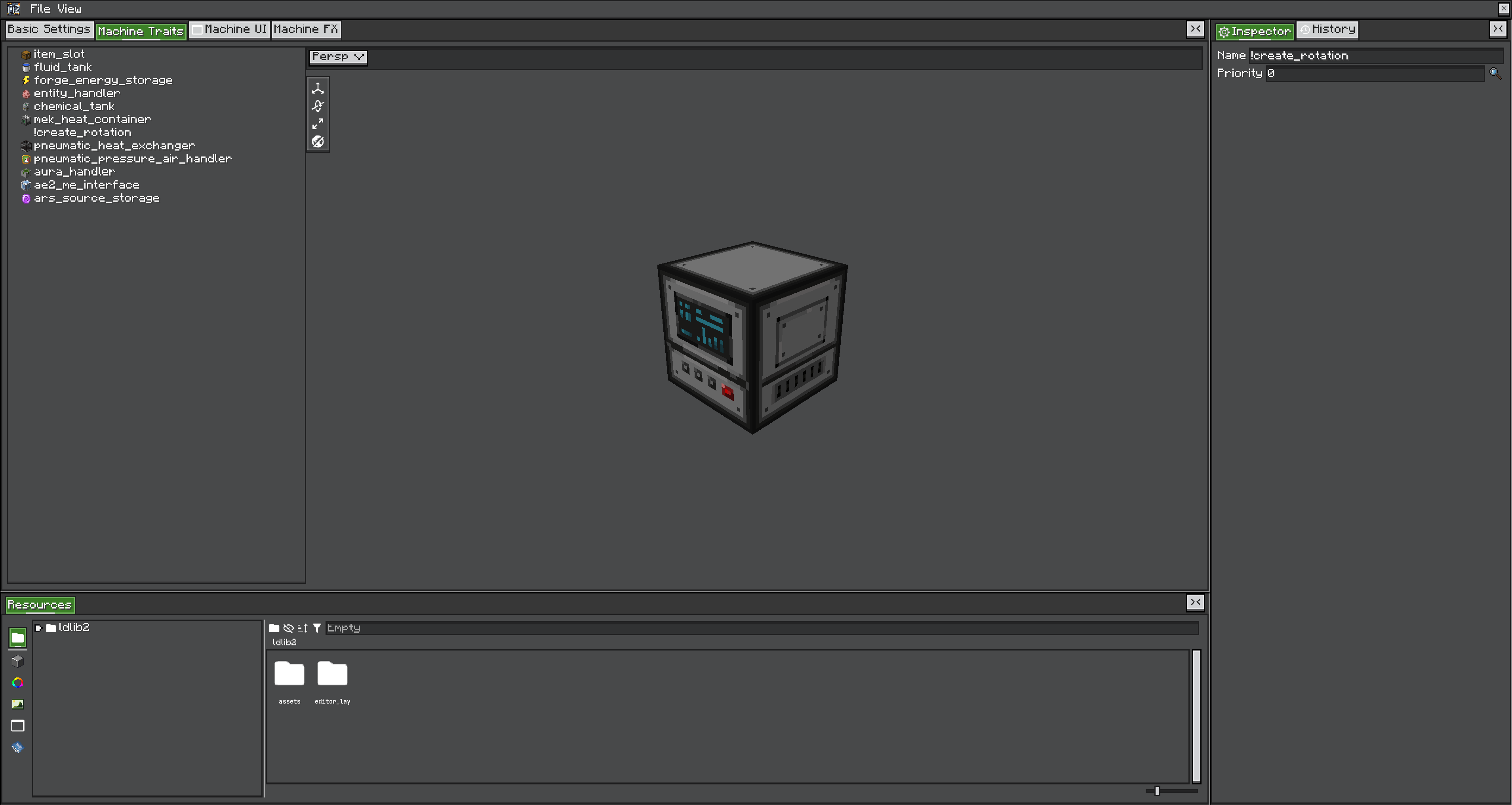 MBD2 Machine Traits editor showing the mandatory Create rotation Trait
