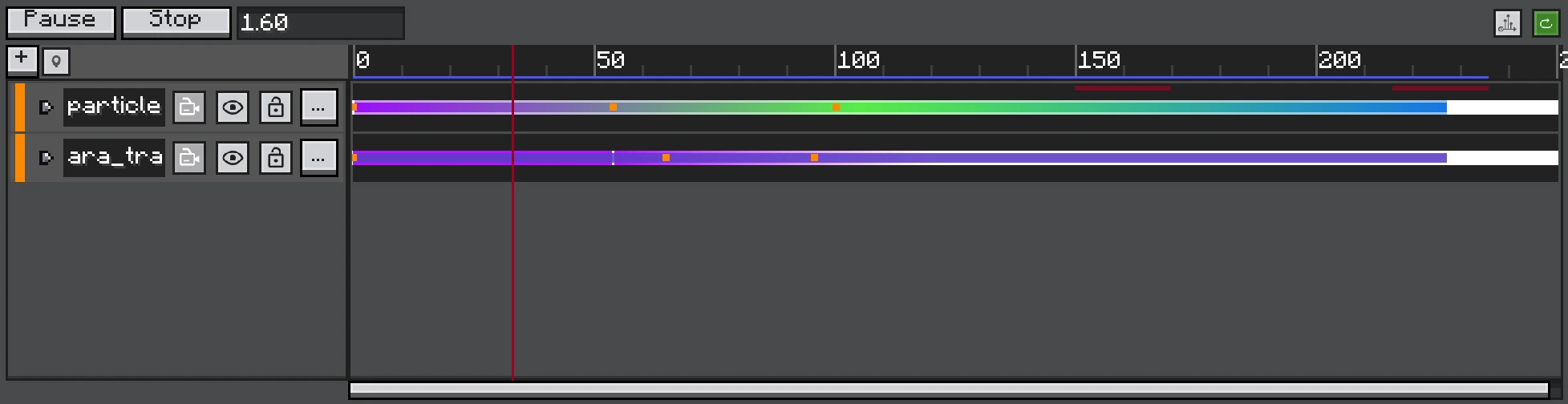 The maximized Timeline panel with its track tree, ruler, clips, keys, and playhead