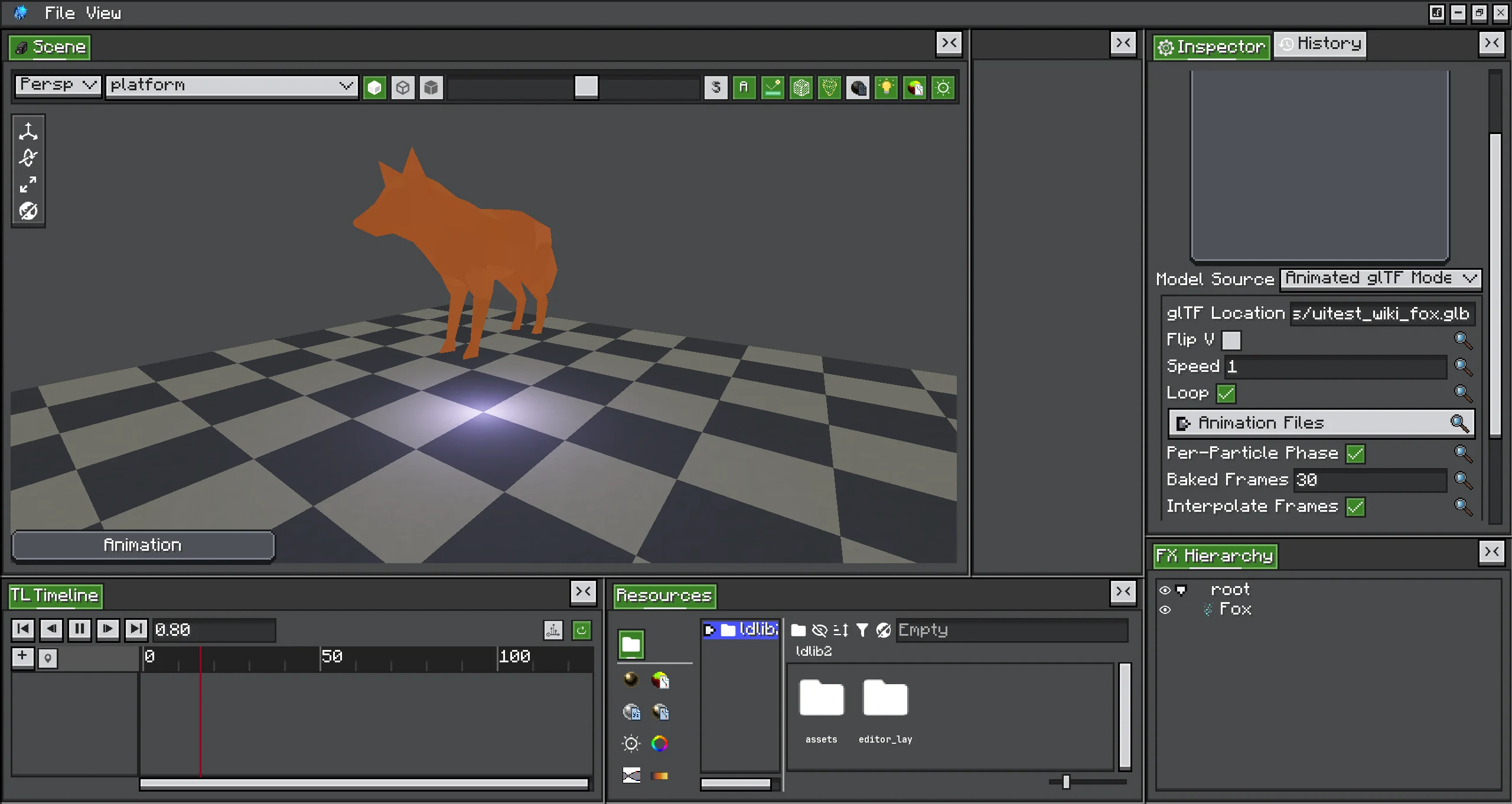 The model source of an emitter set to Animated glTF Model, with its fields
