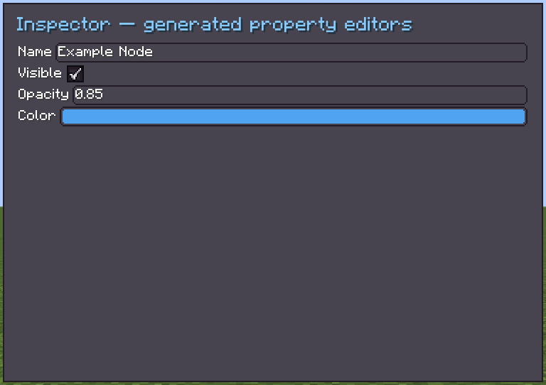 Inspector generated from configurable string, boolean, number, and color properties