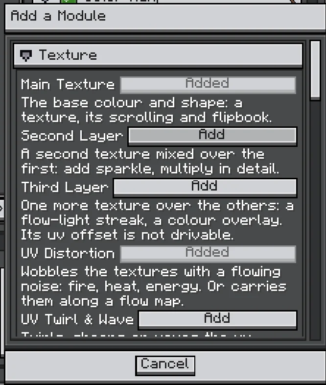 The Add Module dialog grouped by category