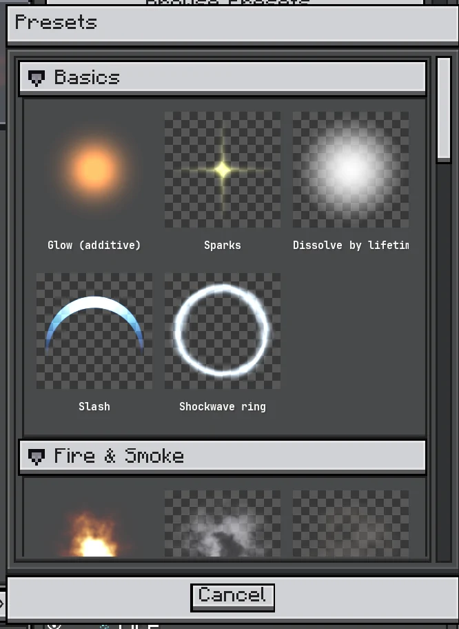 The Kila Material preset gallery