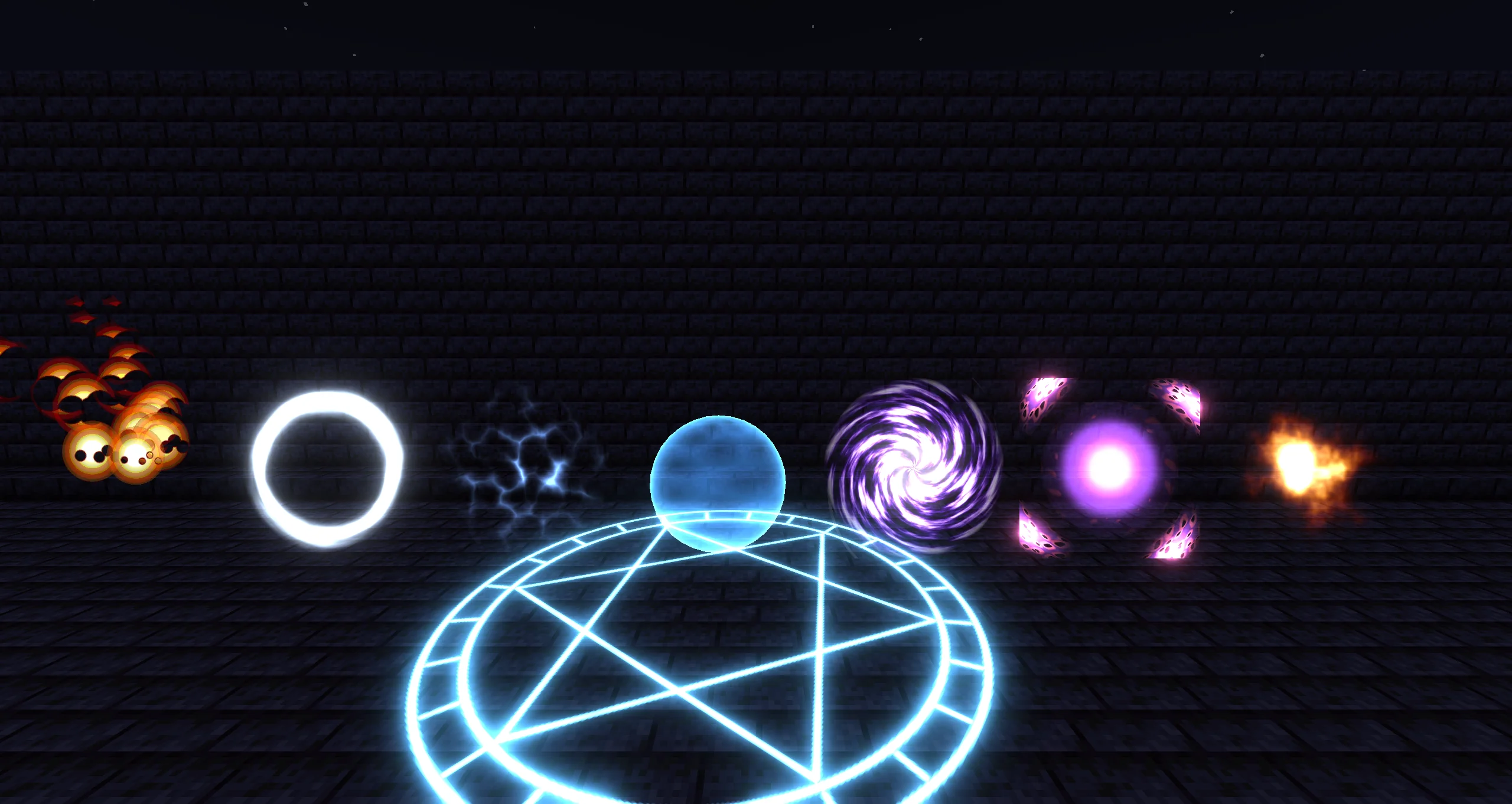 Kila Material presets glowing at night in front of a dark wall