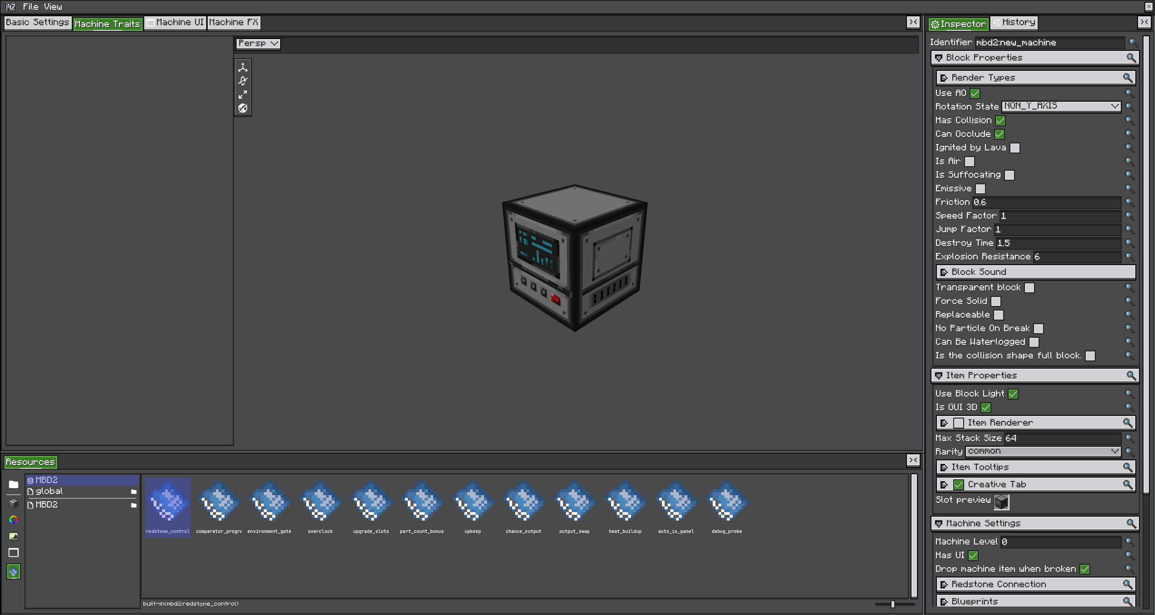 The editor blueprint library listing the built-in blueprints as resources