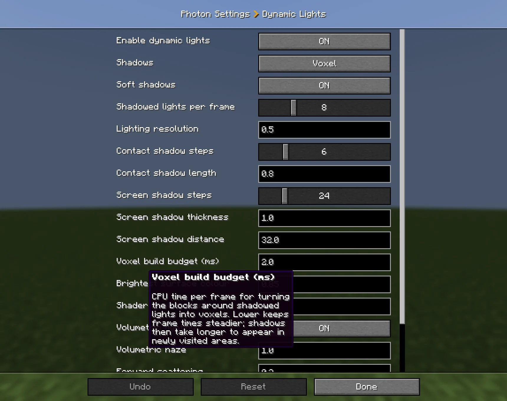 The Dynamic Lights page of Photon's client config screen
