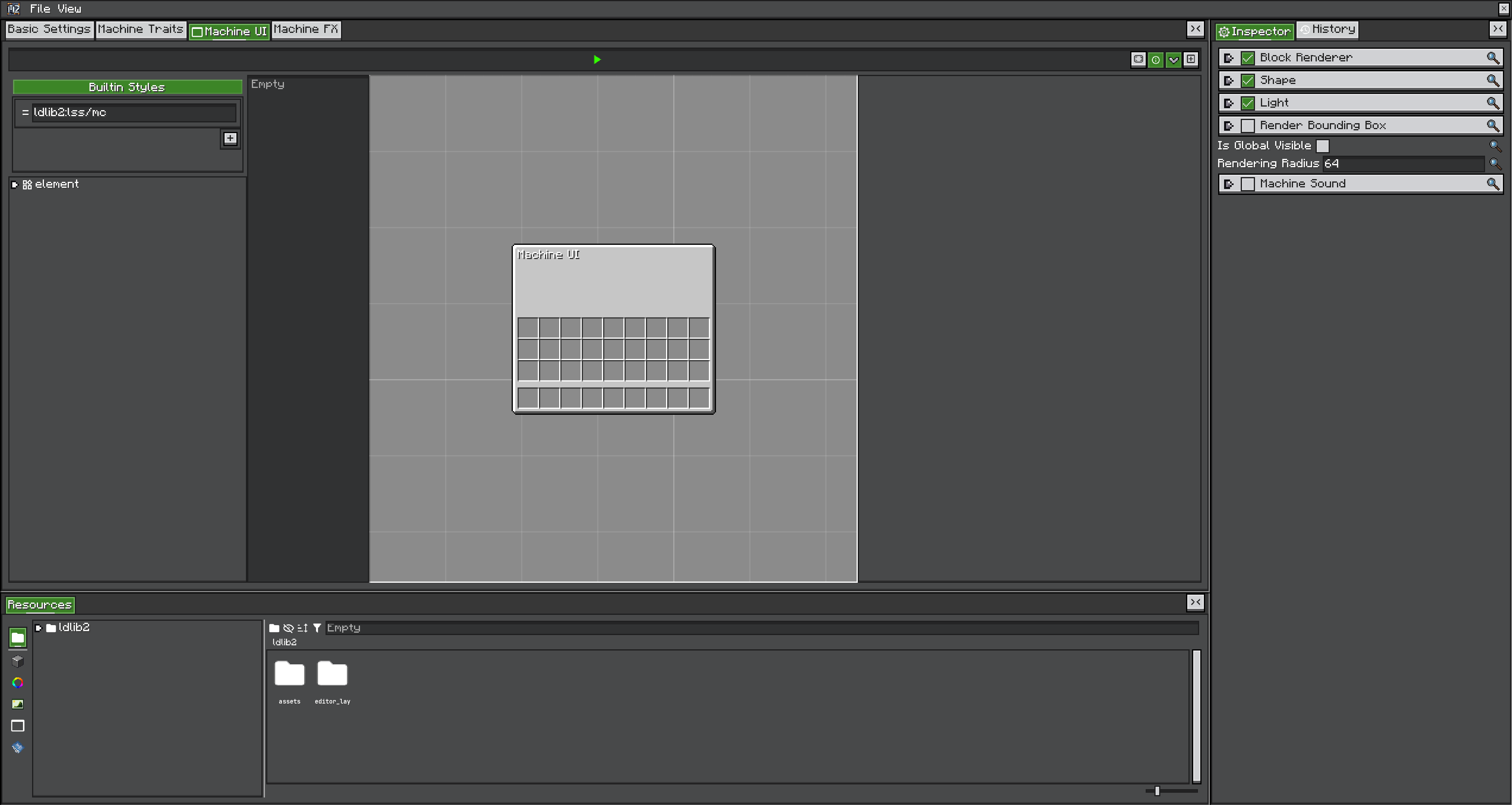 Editor-authored Machine UI used by a Java-registered machine whose recipes are supplied by KubeJS