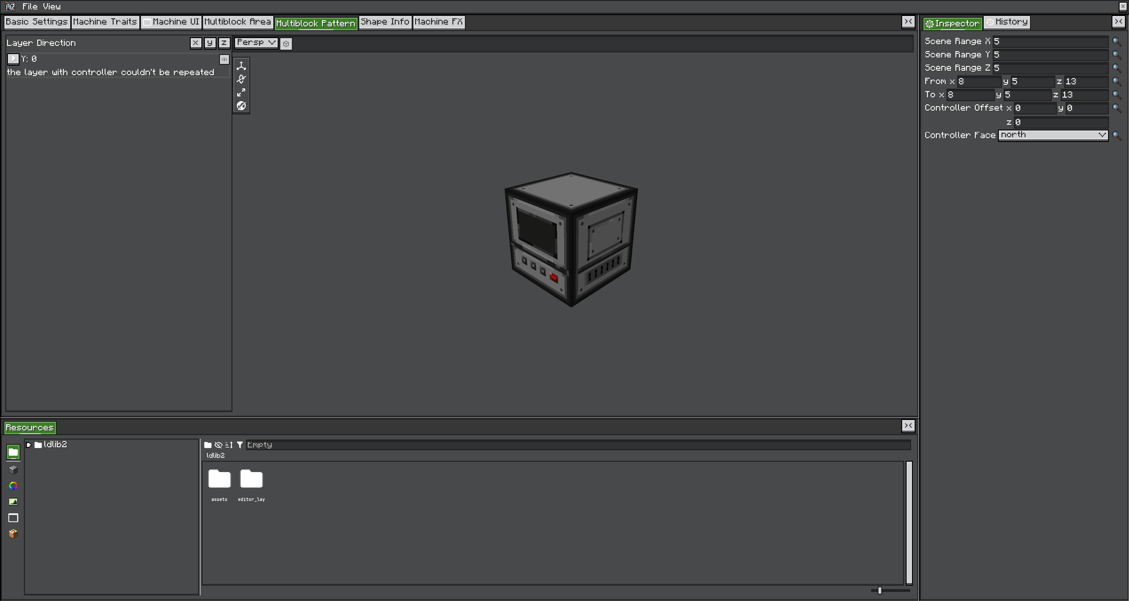 MBD2 Multiblock Pattern editor with its controller-layer repetition diagnostic visible