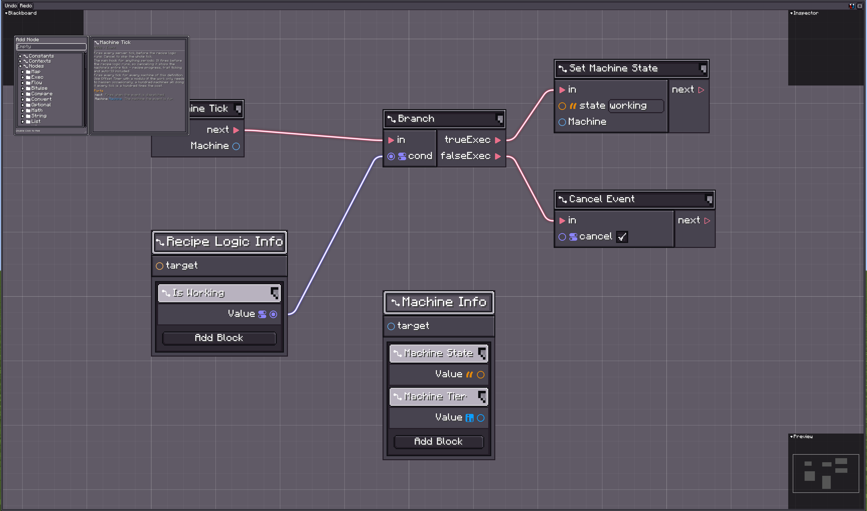 A blueprint node's description panel showing its summary and per-port documentation
