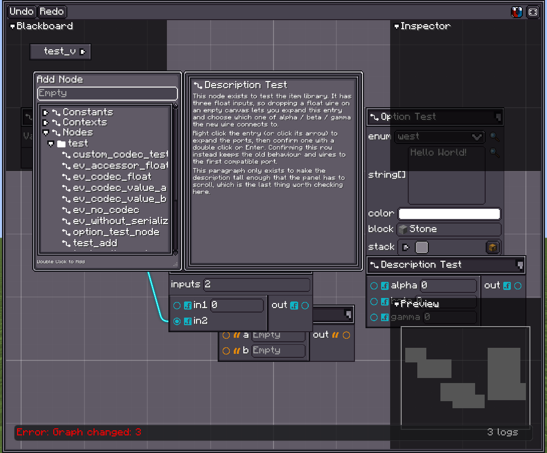 The Item Library showing a selected node and its description panel
