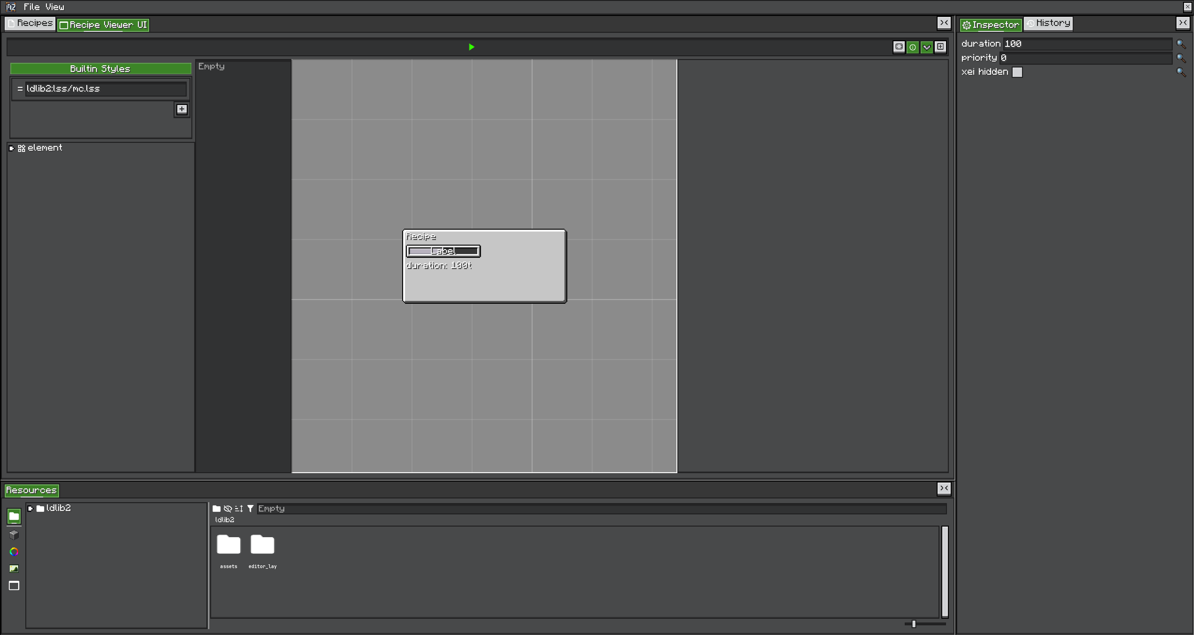 Editor-authored Recipe Viewer UI template distributed and registered by the Java tutorial