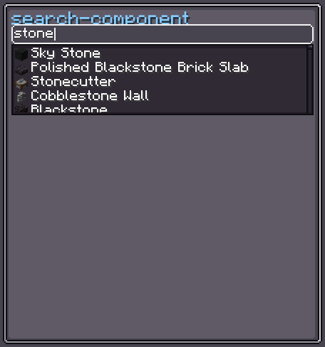SearchComponent opened with stone search results