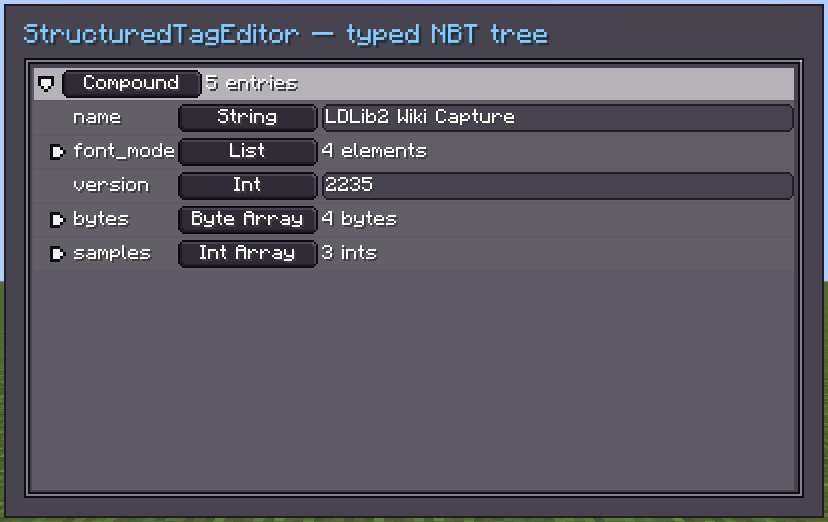 StructuredTagEditor with an expanded CompoundTag