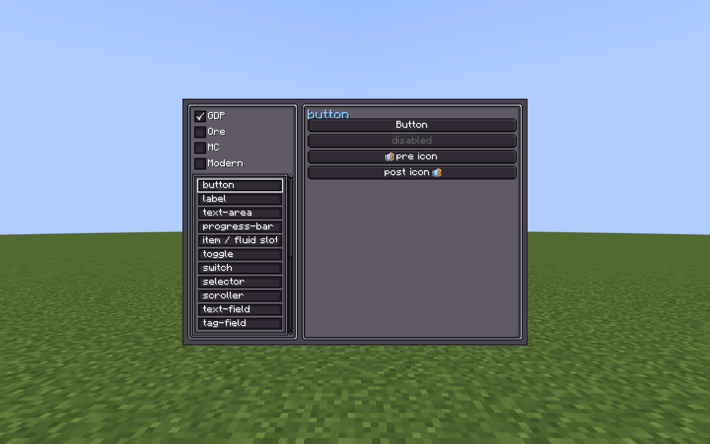 Component example screen loaded from a UITemplate resource