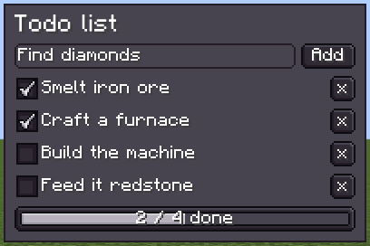 A todo list panel built with Compose: a text field, toggles, remove buttons and a progress bar
