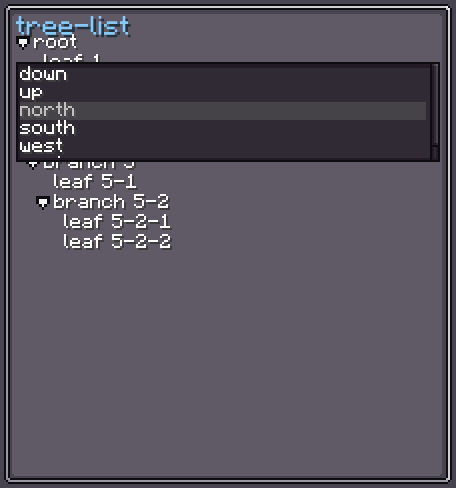 Expanded TreeList with nested branches and leaves